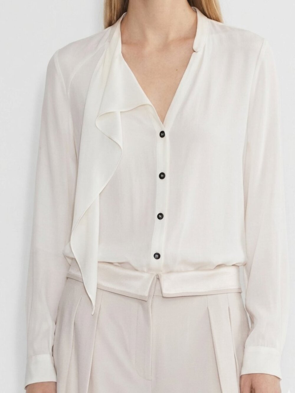 All Saints Spitalfields Marilyn Blouse Size 6 Cream Off-White Button-Up Top Silk